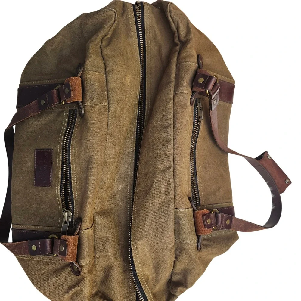 The Normal Brand Waxed Canvas Leather Duffel Bag Olive Green Weekender Travel